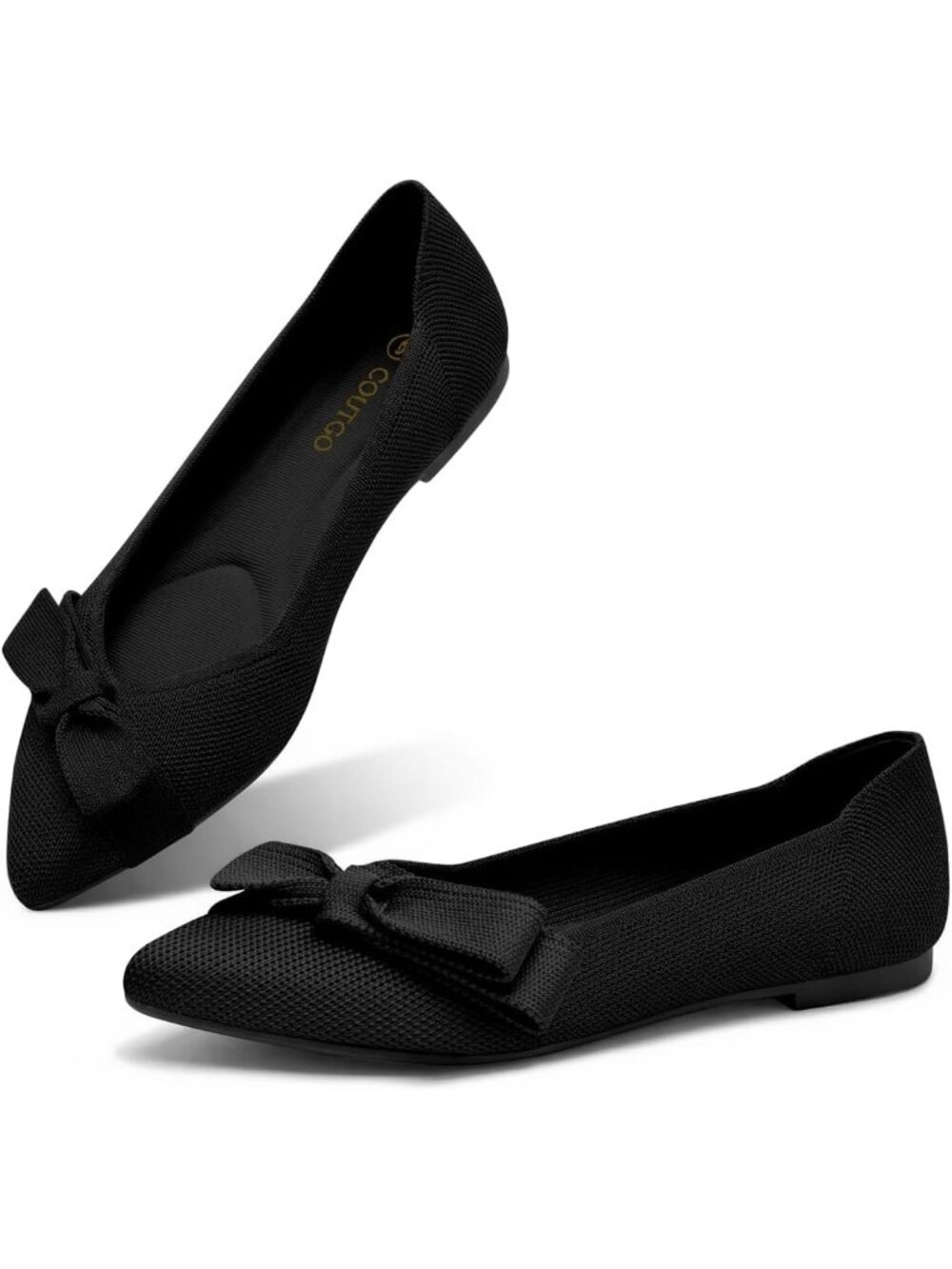 Women's Black Pointed Toe Comfortable Dressy Knit Bow Casual Ballet Flat Shoes